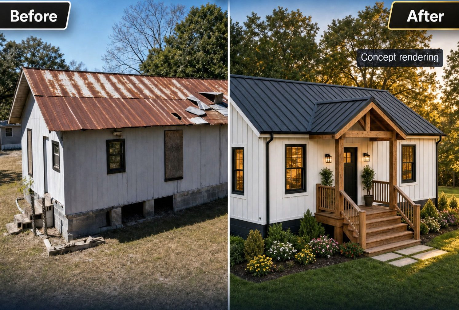 231 Jackson Ave, Blakely GA: before photo and after concept rendering